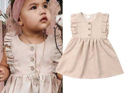 Baby Girl Solid Dress Ruffles Sleeveless 1-6Y