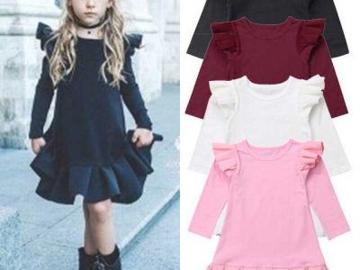 Kids Baby Girls Dress Ruffles Long Sleeve Outfit 1-6Y