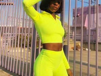 Fluorescence Fitness Two Pieces Sets Full Sleeve Zipper Turtleneck