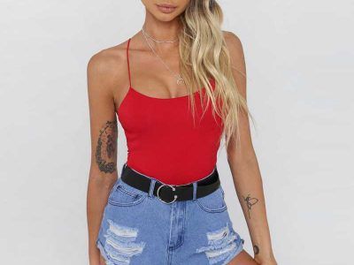 Sexy Summer Bodysuit Women Red Backless Bodycon