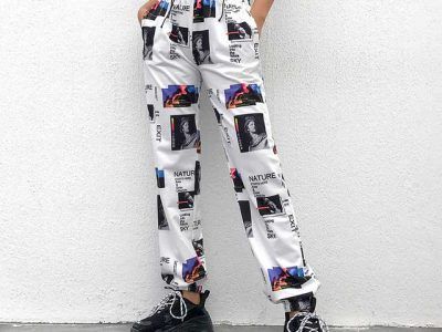 Cargo Pants Women With Print Wide Leg Trousers