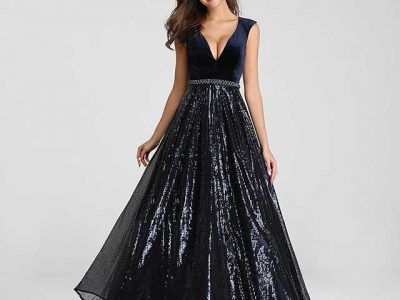 Dresses Long Sexy Deep V-neck Beading Sequined