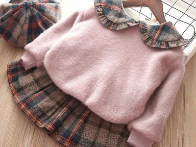 Baby Girl Plaid Plush Long Sleeve Sweater Outwear