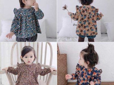Kids Girls Flower Print Ruffles Blouses Clothes Outwear